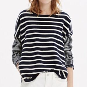 Madewell Navy & White Striped Curved Hem‎ Sweater